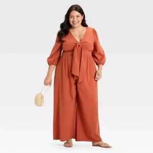 NWT Rust Flutter Sleeve Tie-Front Jumpsuit Size 2X